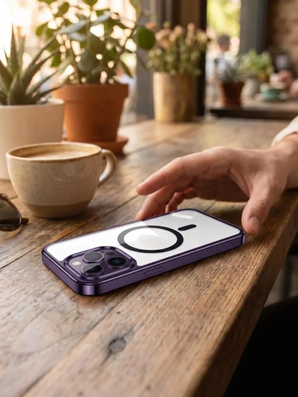 Magnetic Clear Shield iPhone Case - Deep Purple Edge MagSafe